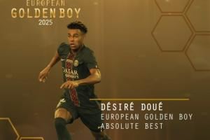 实至名归!官方:20岁杜埃荣膺2025年金童奖,16球16助1年5冠
